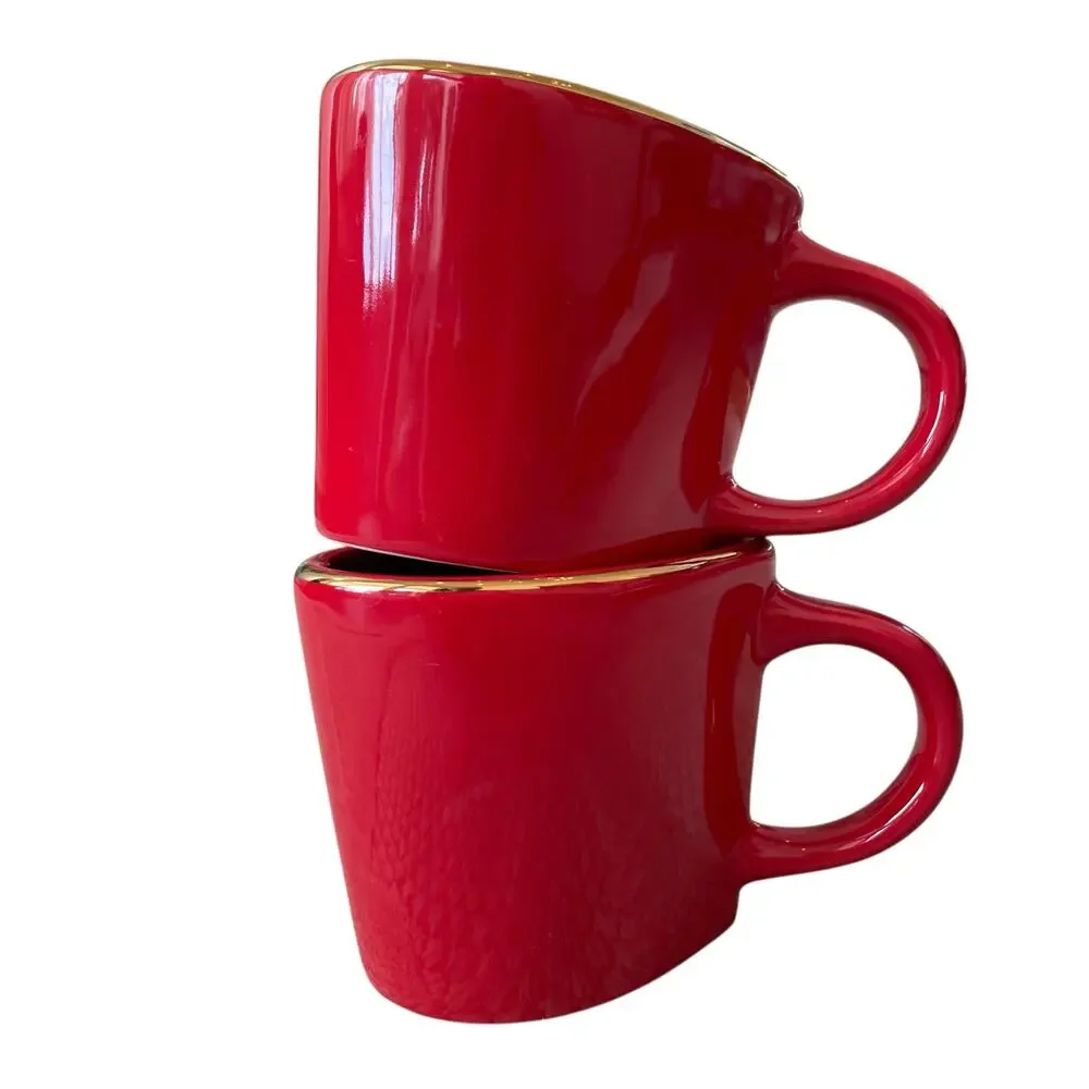Target Threshold Heart Shaped VALENTINE Mugs Red Gold Rim 14.3oz Set of 2 New